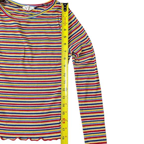 Rainbows & Cupcakes Y2K Rainbow Striped Fitted Top with Lettuce Hem | Women's XS - Picture 5 of 6